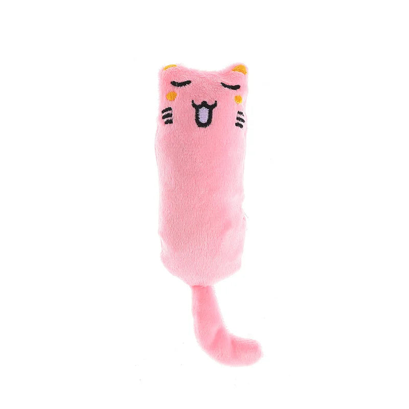 Jouet à l’herbe à chat en peluche rose, visage brodé