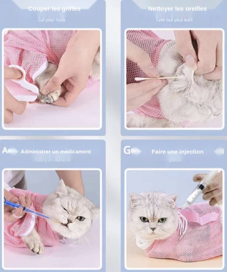 Couper les griffes, nettoyer les oreilles, donner un médicament : le sac aide pendant les soins